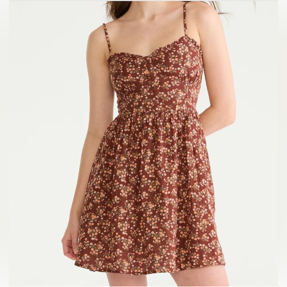 Aeropostale Brown Floral Sweetheart Button-Front Dress sz L